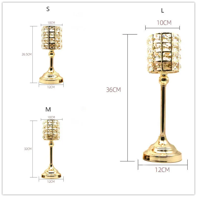 1pc 3 sizes Gold Crystal Candle Holder