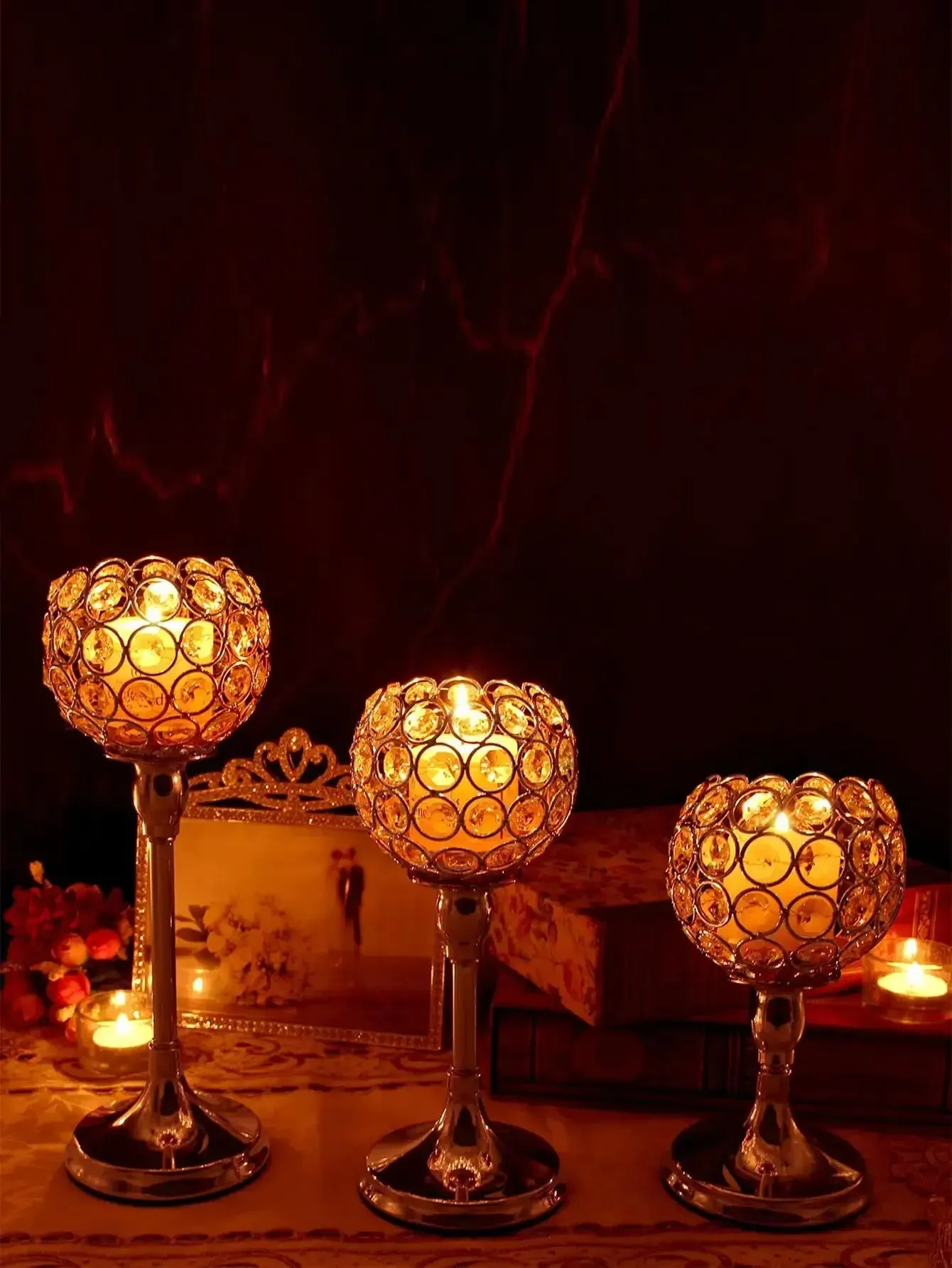 1pc 3 sizes Gold Crystal Candle Holder