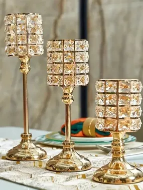 1pc 3 sizes Gold Crystal Candle Holder