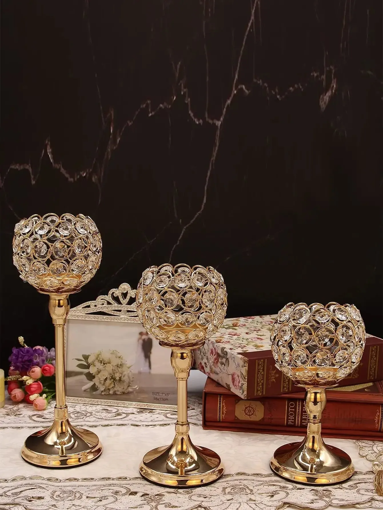 1pc 3 sizes Gold Crystal Candle Holder