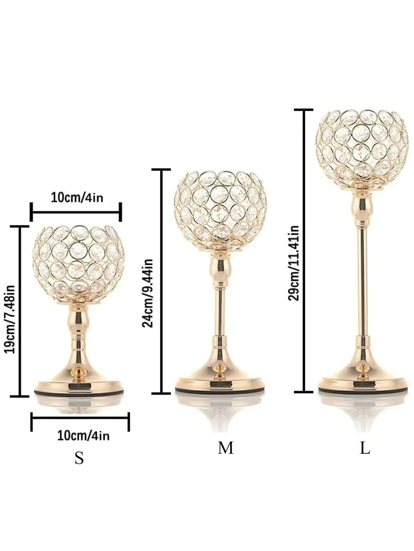 1pc 3 sizes Gold Crystal Candle Holder