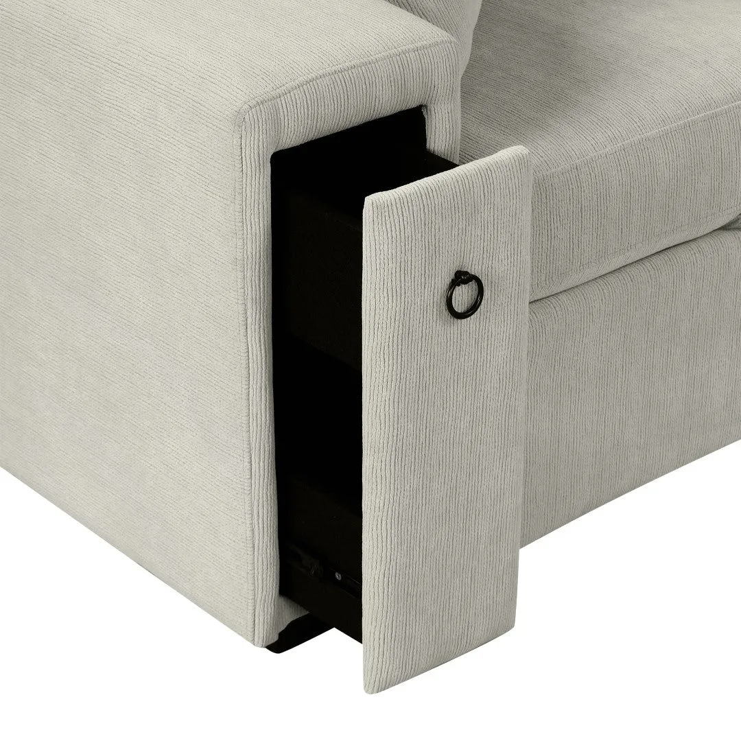 86.6" L-Shaped Sectional Sofa with Pull-Out Bed, Ottoman, 2 USB Ports, 2 Cup Holders, Gray