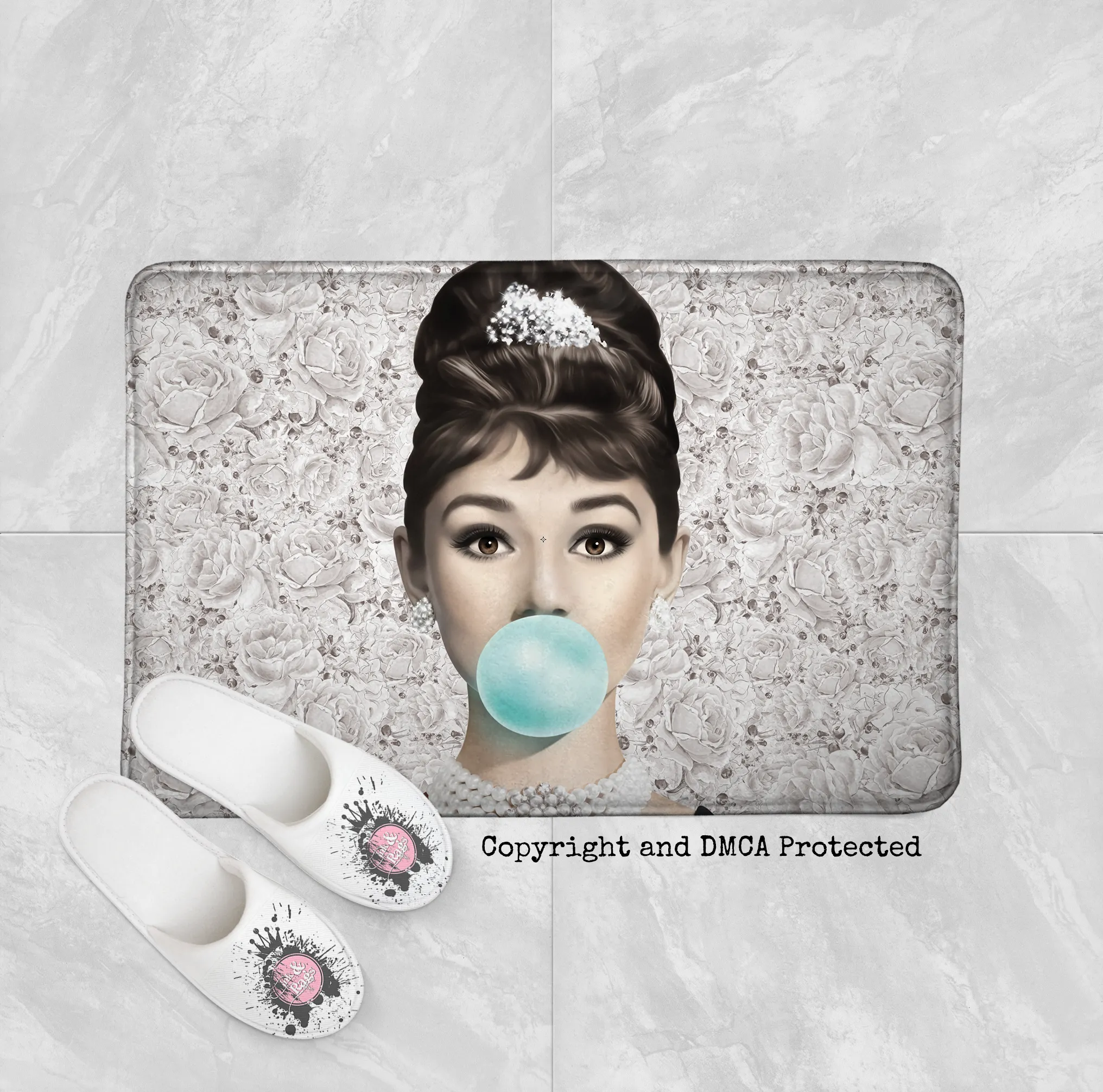 Beige Rose Audrey Hepburn Shower Curtains and Optional Bath Mats