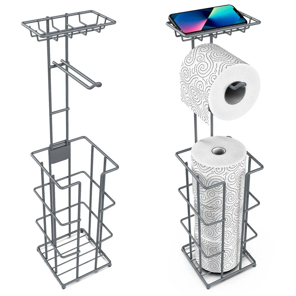 Black Toilet Paper Holder with Shelf - Metal Design