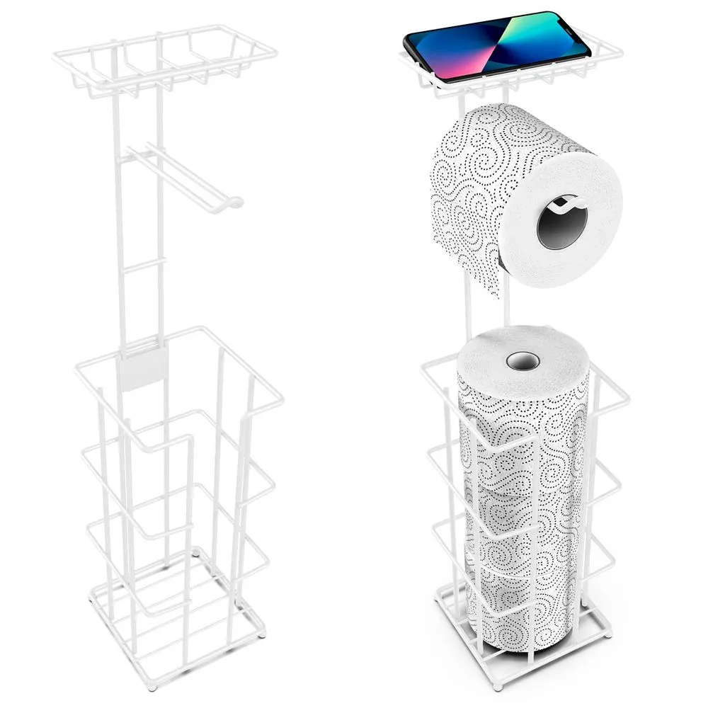 Black Toilet Paper Holder with Shelf - Metal Design