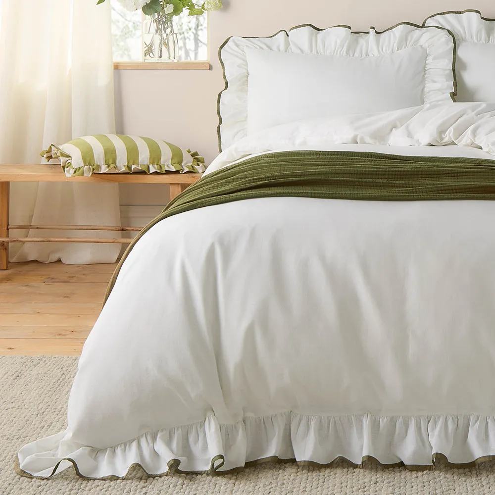 Blousey Ruffled Cotton Pillowcase Pair Olive