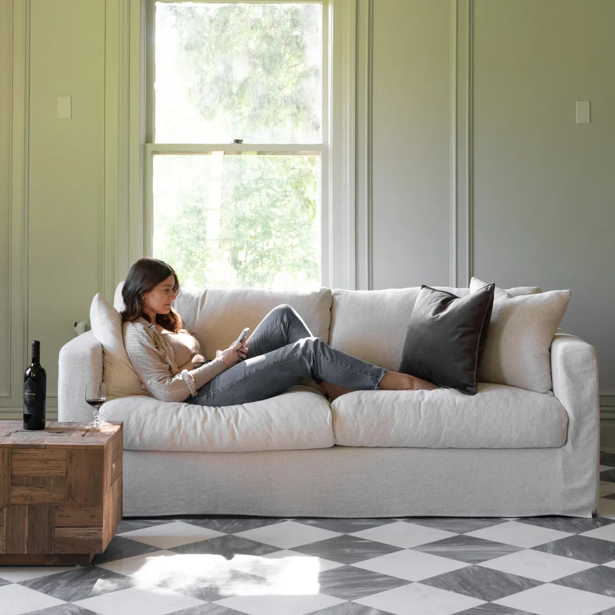 Bungalow 84" Desert Linen Slipcover Sofa