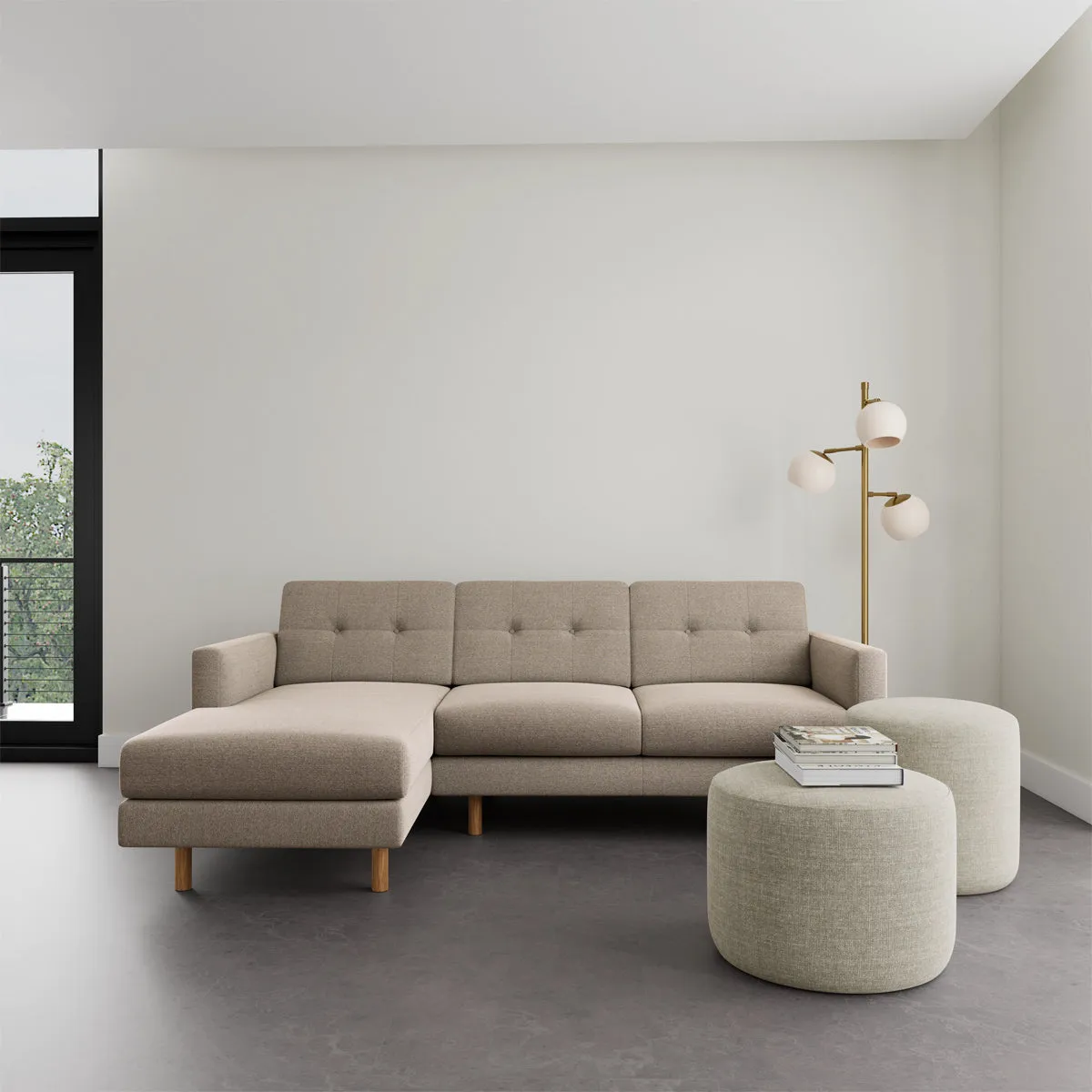 Conrad Fabric Left Chaise Sofa (Oak, Agnes Brown)