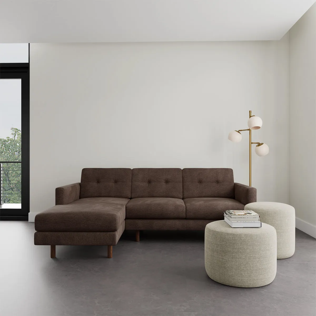 Conrad Fabric Left Chaise Sofa (Walnut Natural, Cacao)