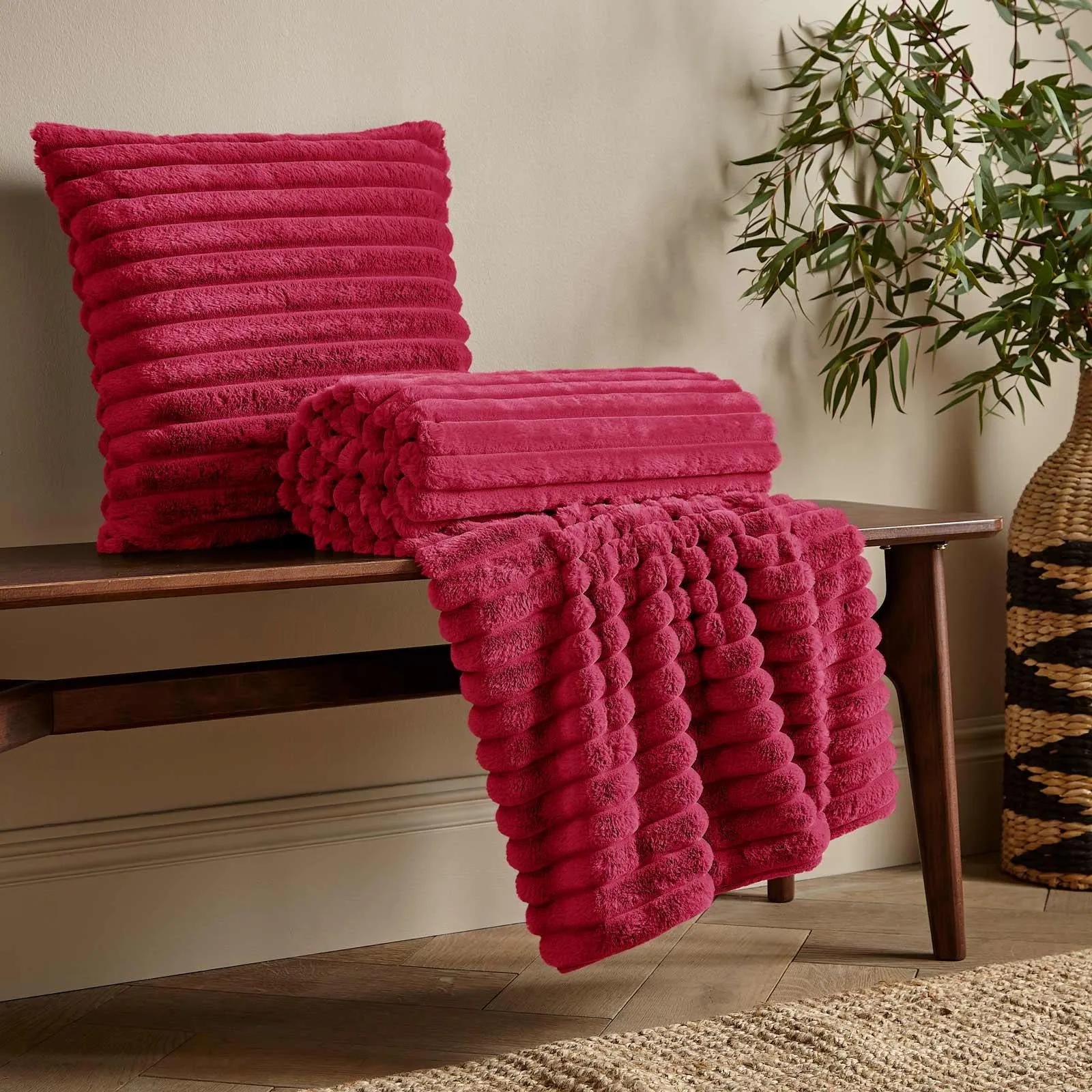 Cosy Ribbed Cushion Hot Pink