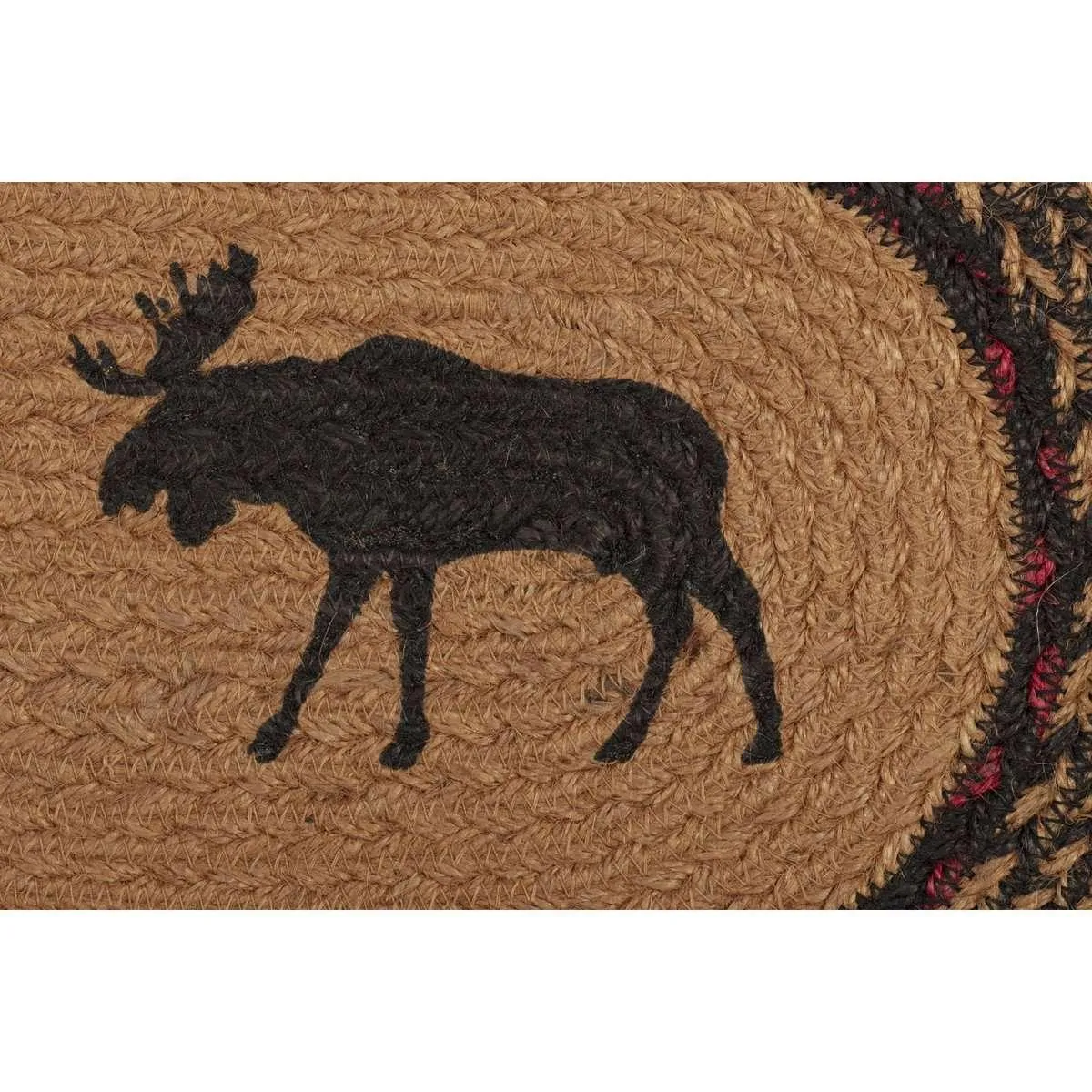 Cumberland Stenciled Moose Jute Braided Placemat Round Set of 6 VHC Brands
