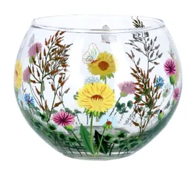 Gisela Graham Floral Meadow Round Glass Candle Holder