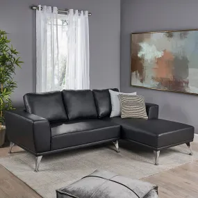 Modern Fabric Chaise Sectional, Black