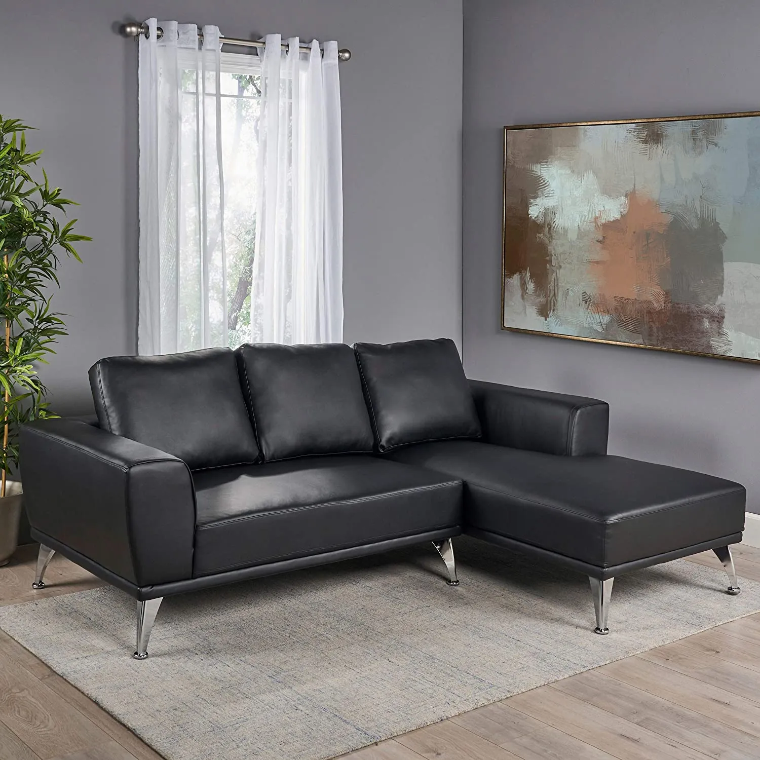 Modern Fabric Chaise Sectional, Black