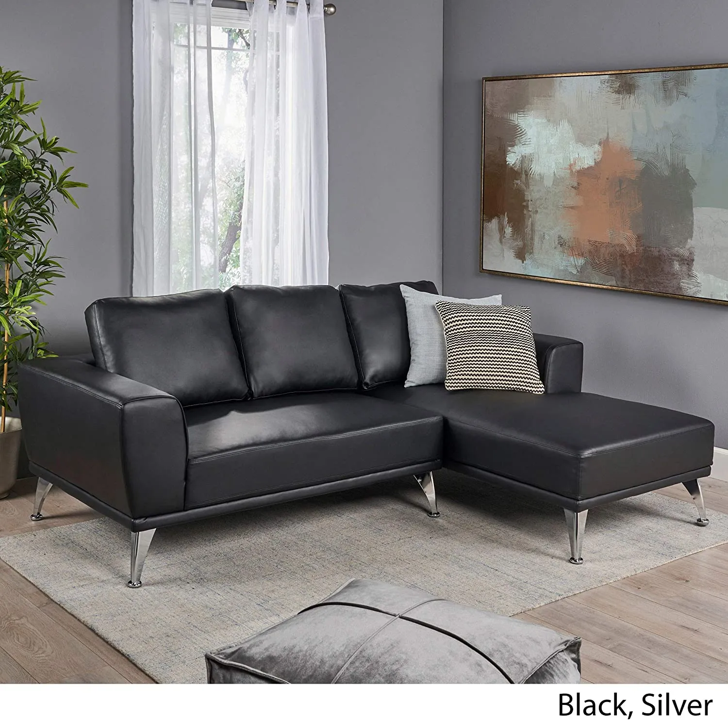 Modern Fabric Chaise Sectional, Black