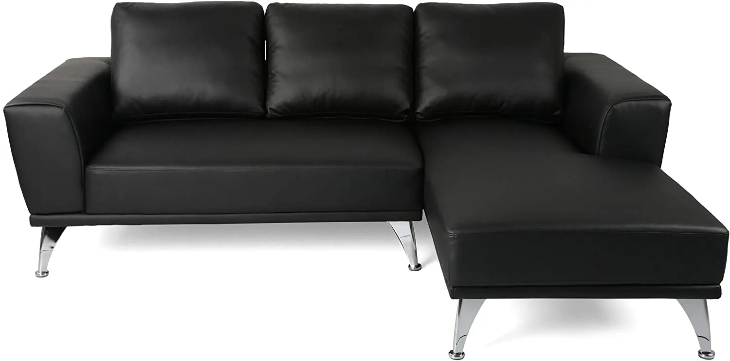 Modern Fabric Chaise Sectional, Black