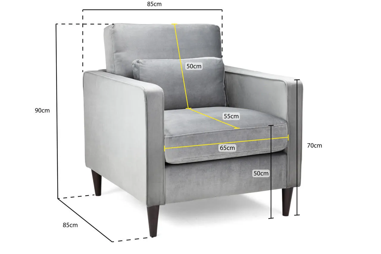 Munich Sofa - Plush Grey Armchair - 85 CM