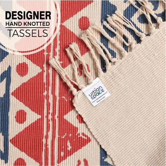 Natural Cotton Printed Door Mat with tassels - CPRugs_009