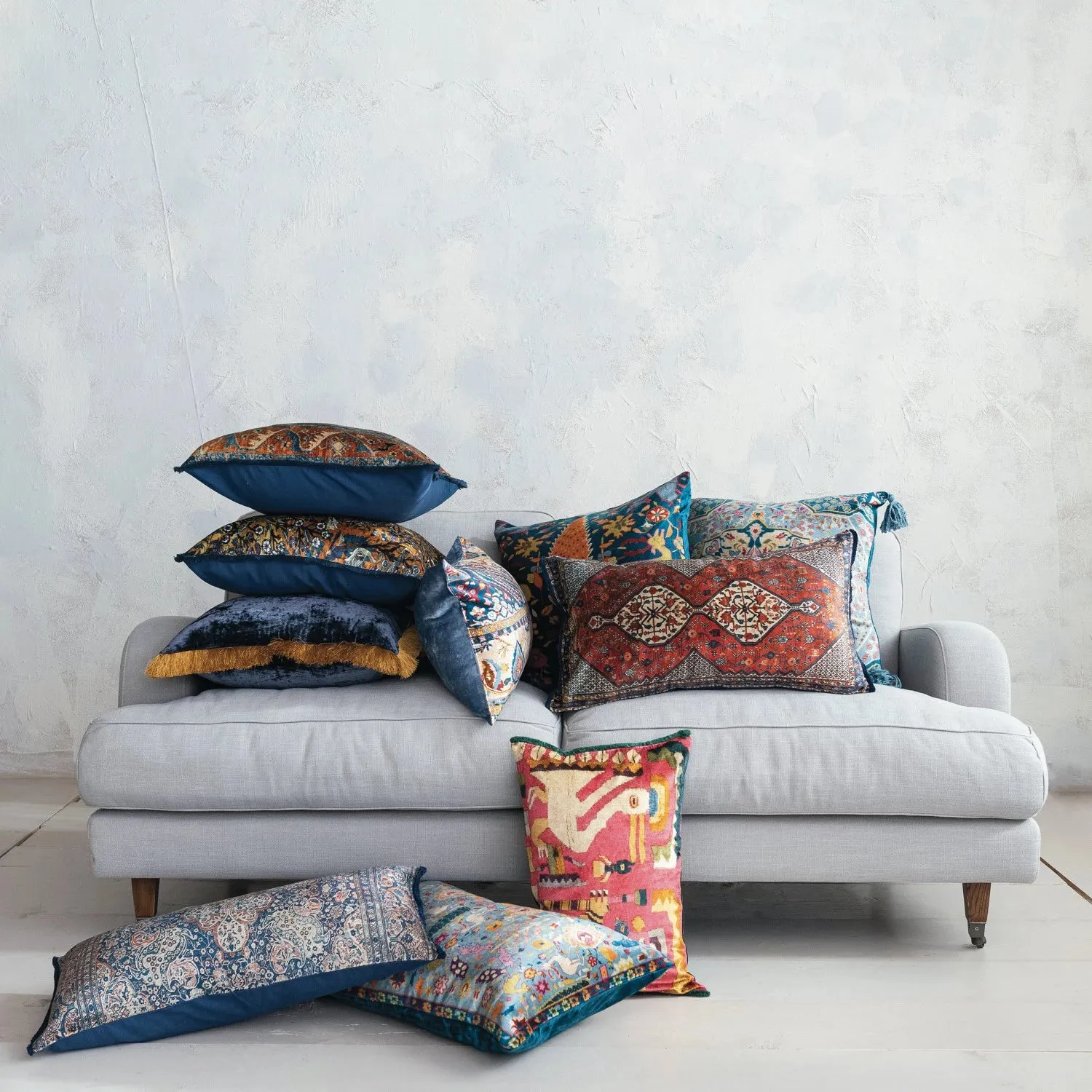 Navy Throw Pillow with Gold Fringe