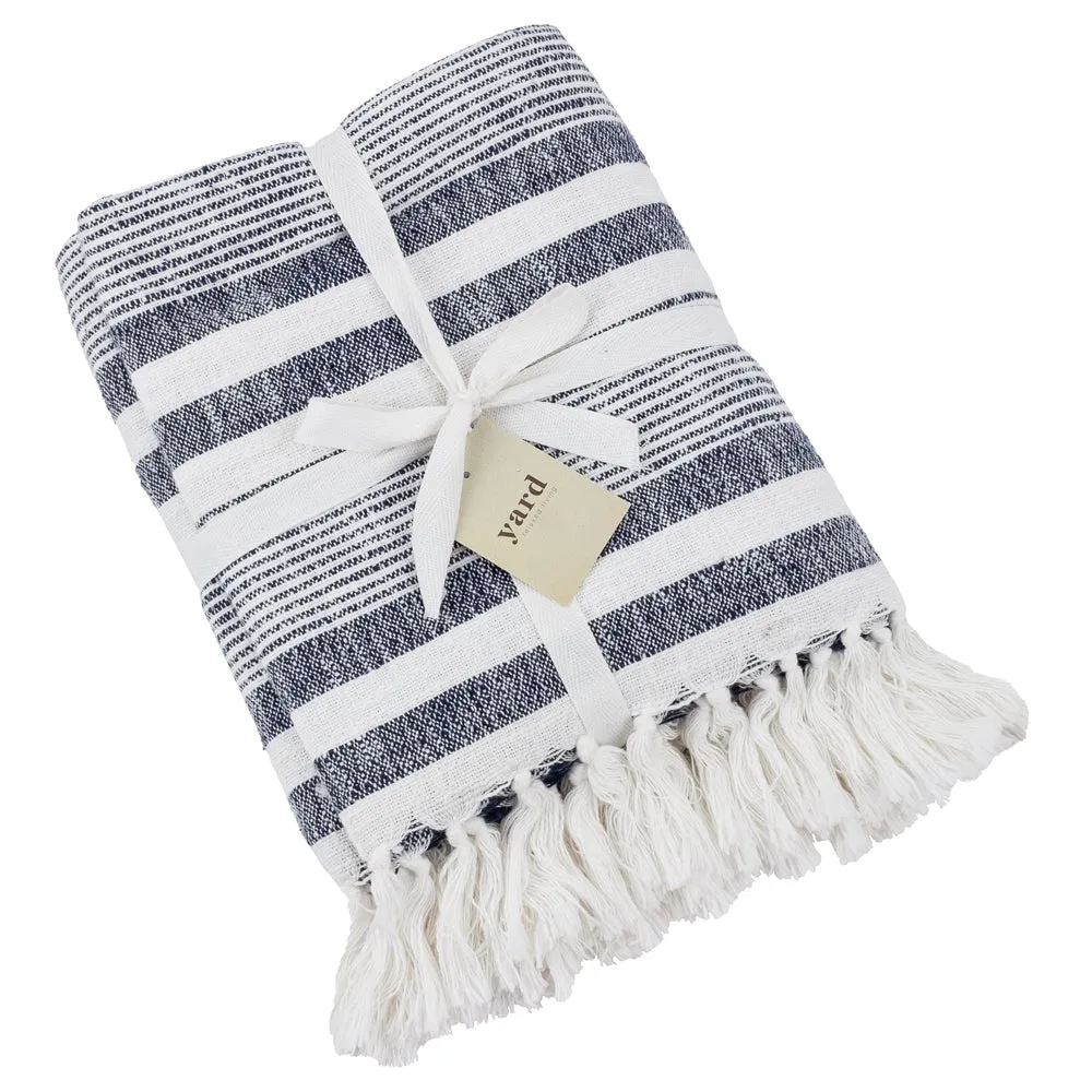 Neela Stripe Fringed Throws Natural/Navy