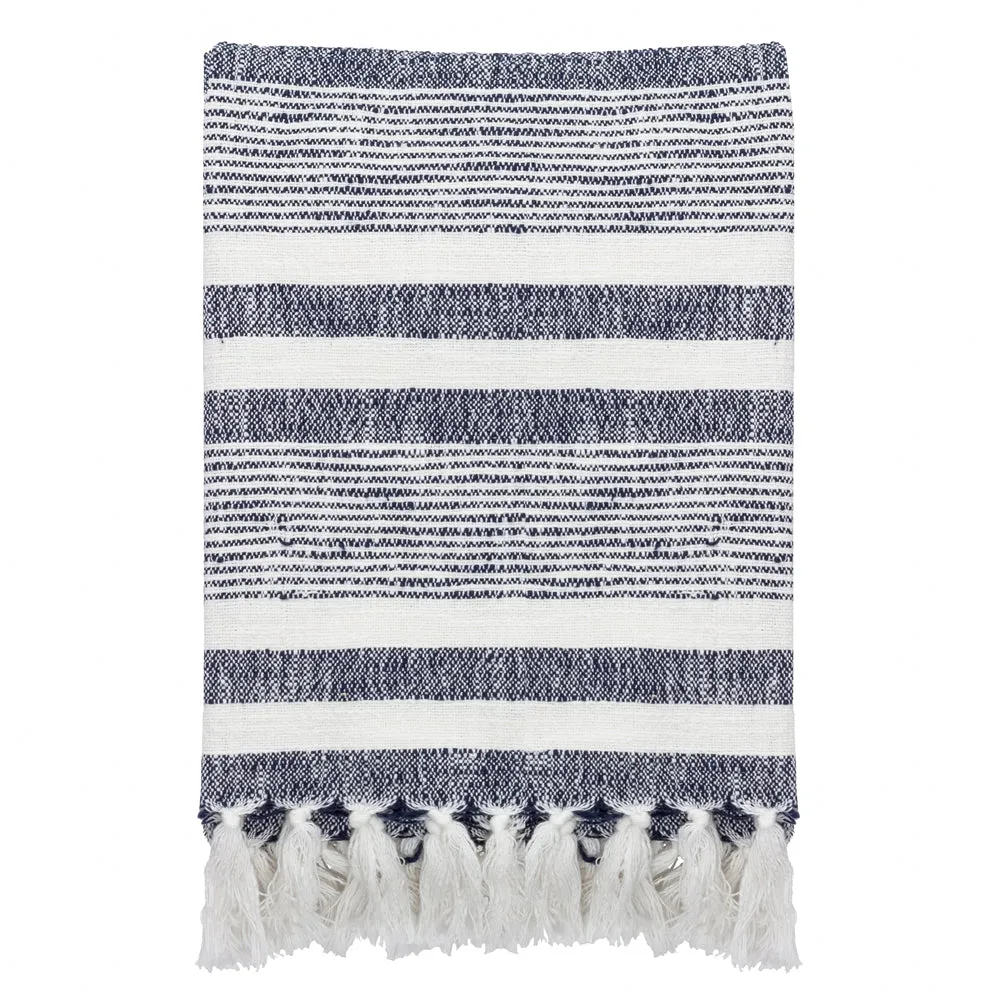 Neela Stripe Fringed Throws Natural/Navy