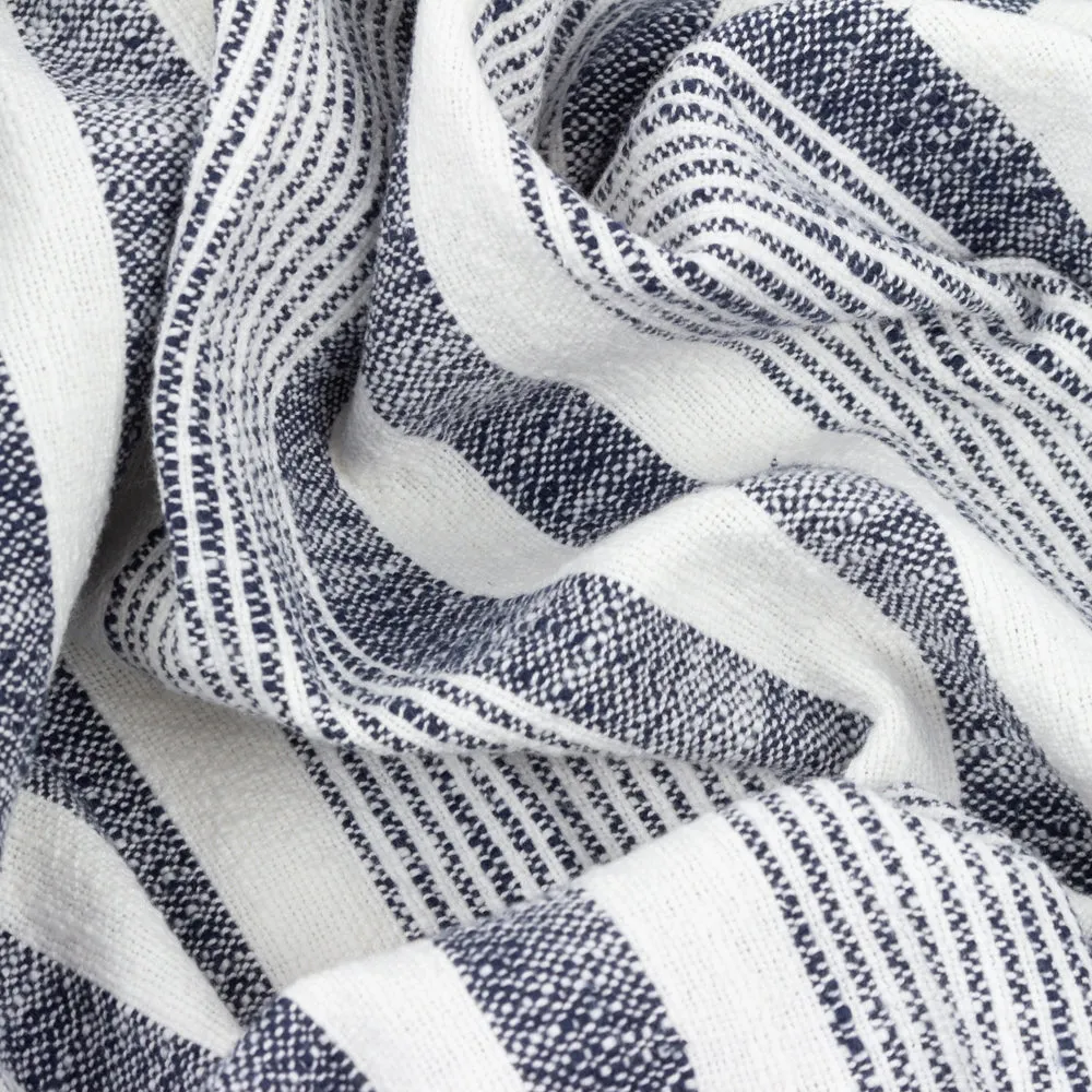 Neela Stripe Fringed Throws Natural/Navy