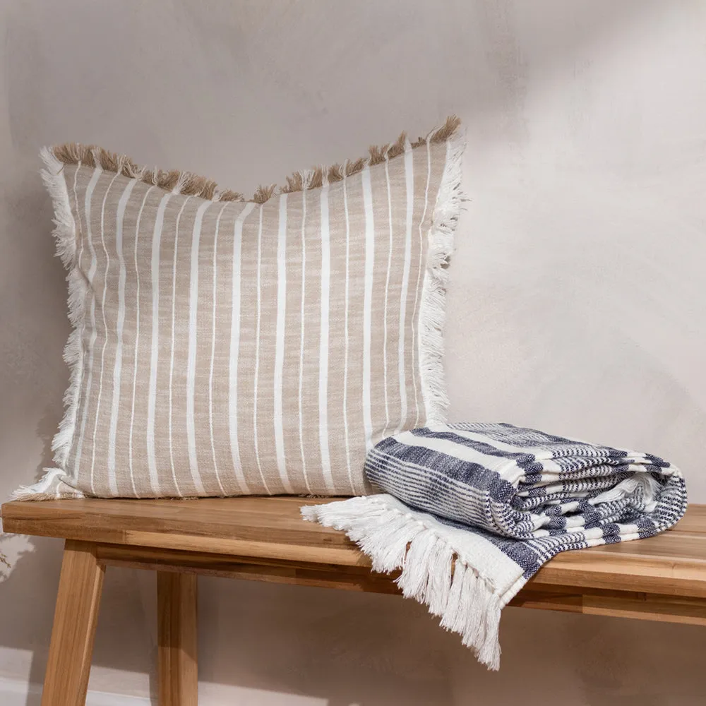 Neela Stripe Fringed Throws Natural/Navy