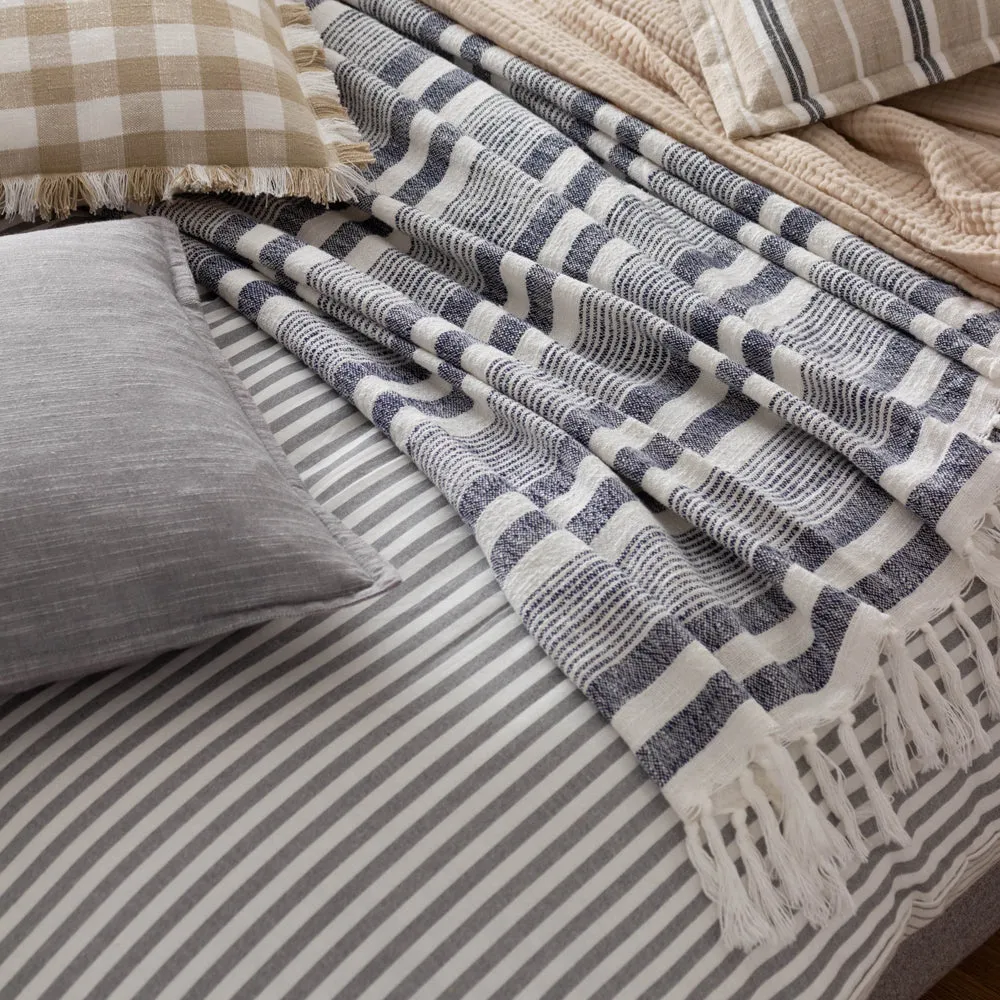 Neela Stripe Fringed Throws Natural/Navy