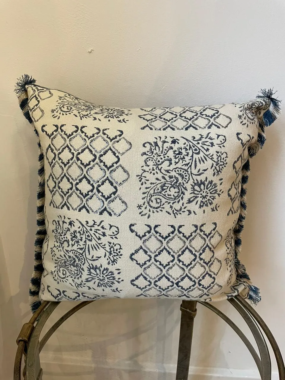 Parisian Blue & Cream Patterned Cushion