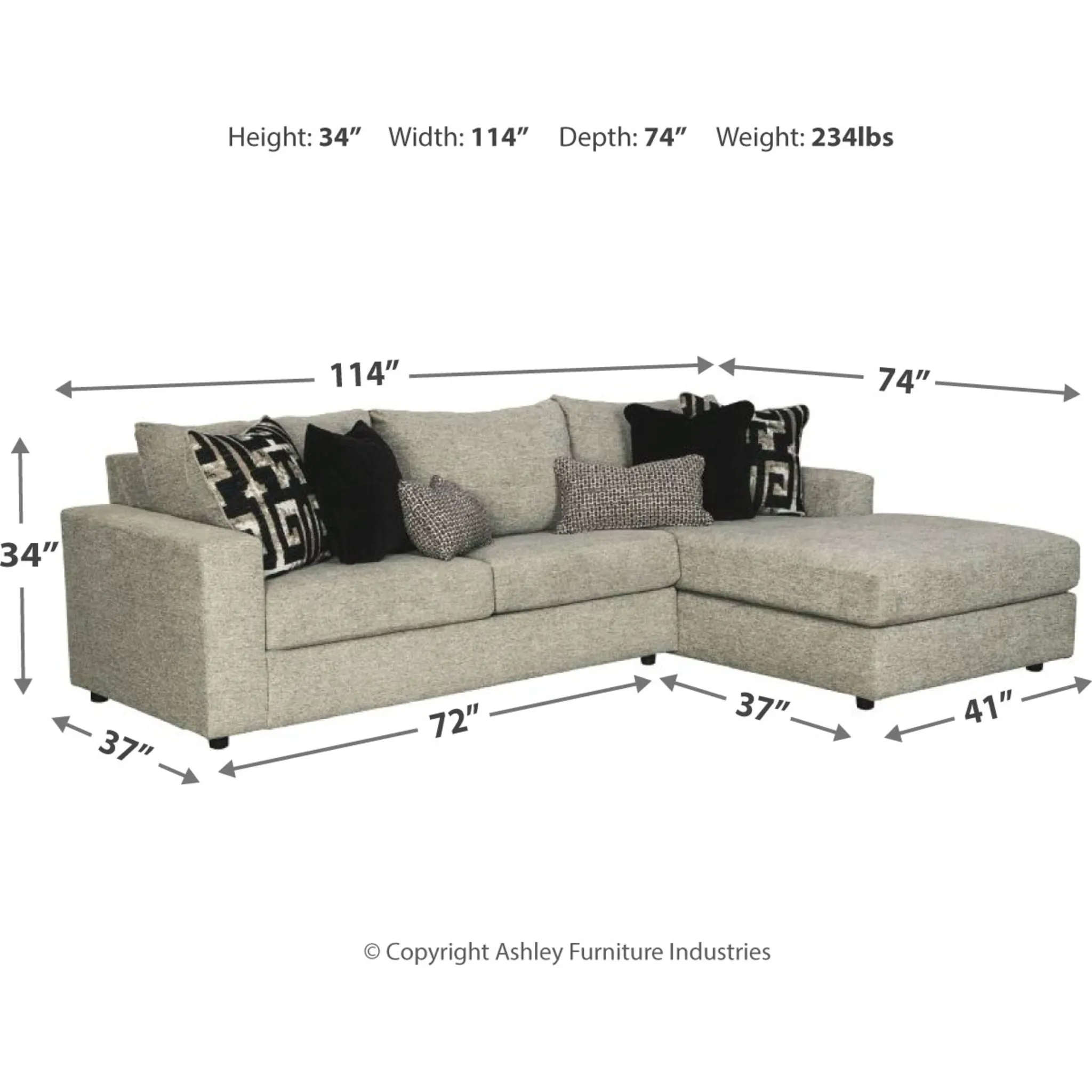 Ravenstone 3 Piece Sectional - Flint