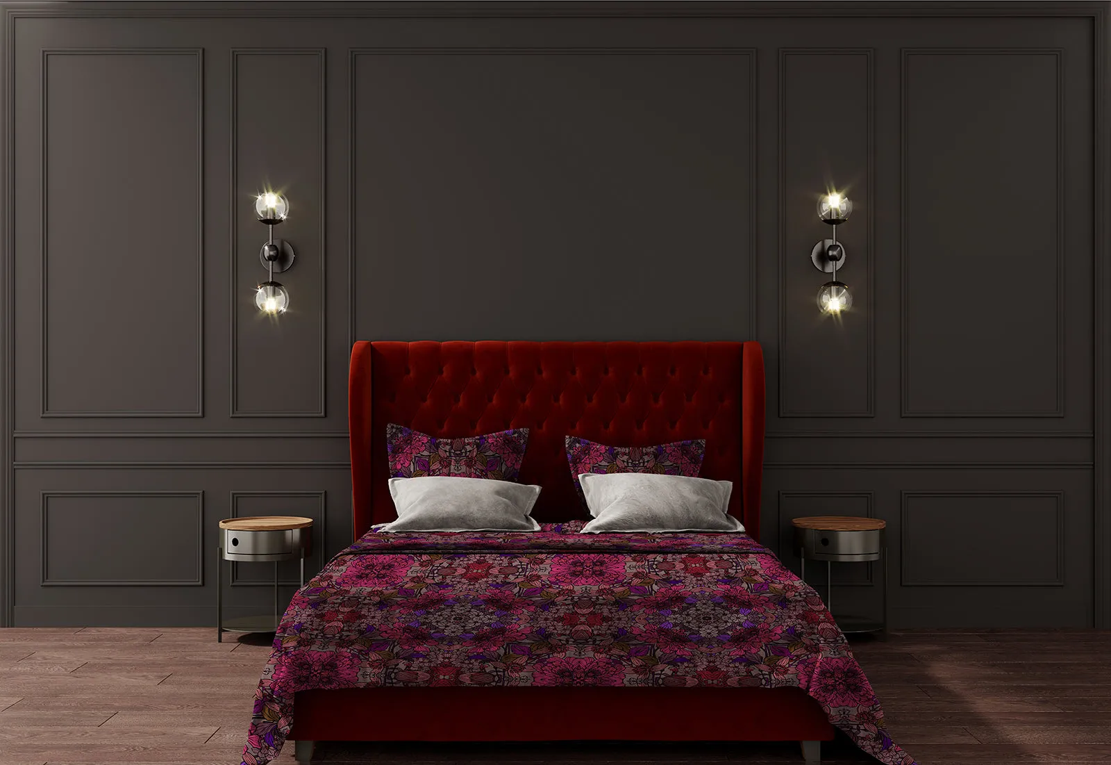 Red -Pink Floral Bed Pillow Sham