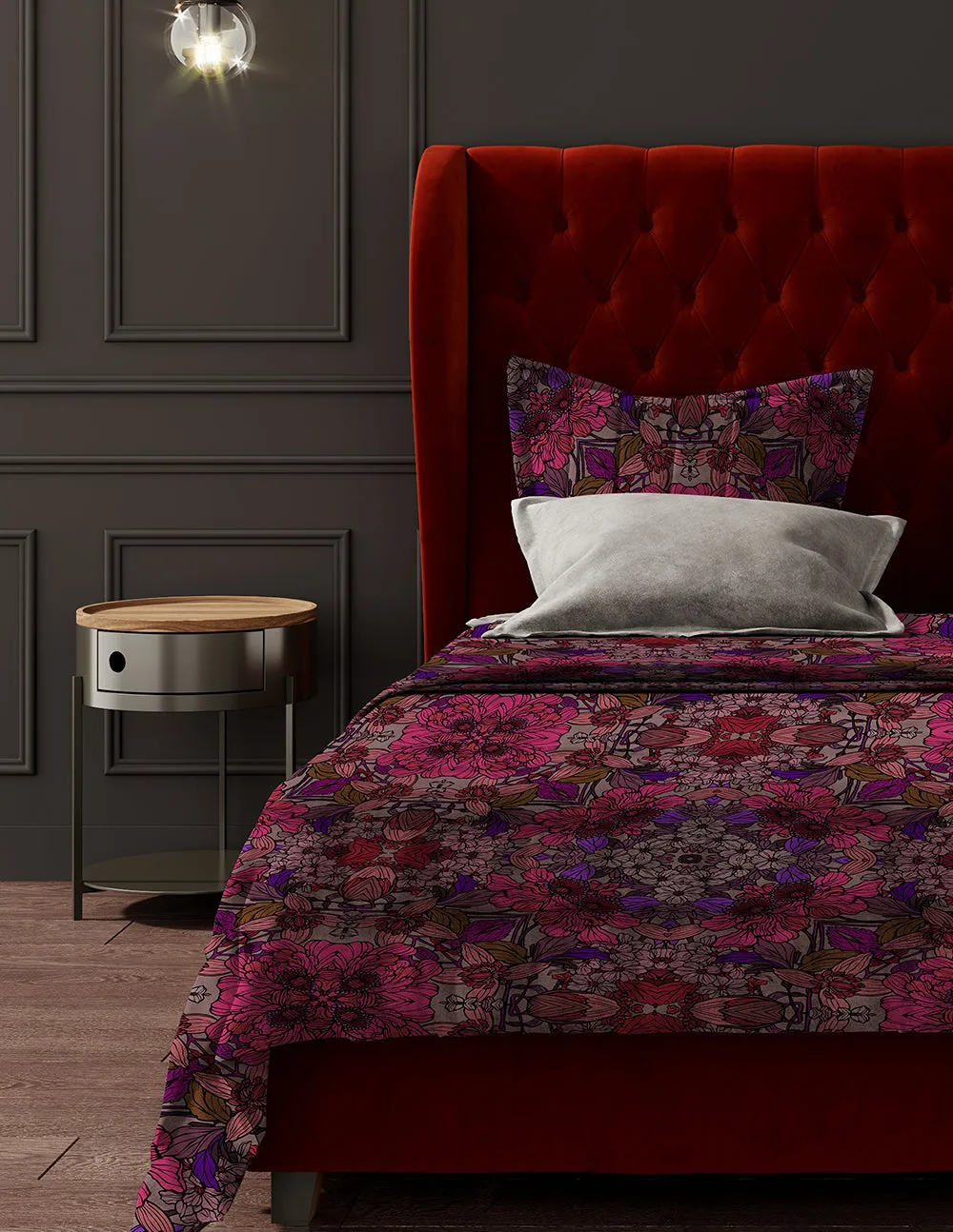 Red -Pink Floral Bed Pillow Sham