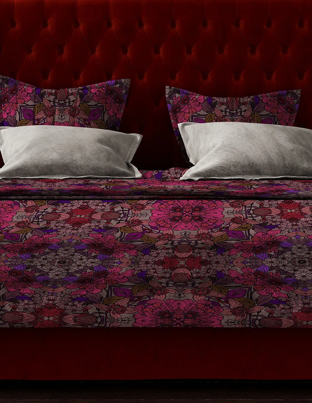 Red -Pink Floral Bed Pillow Sham