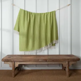 Shetland Wool Throw in Herringbone - Lime