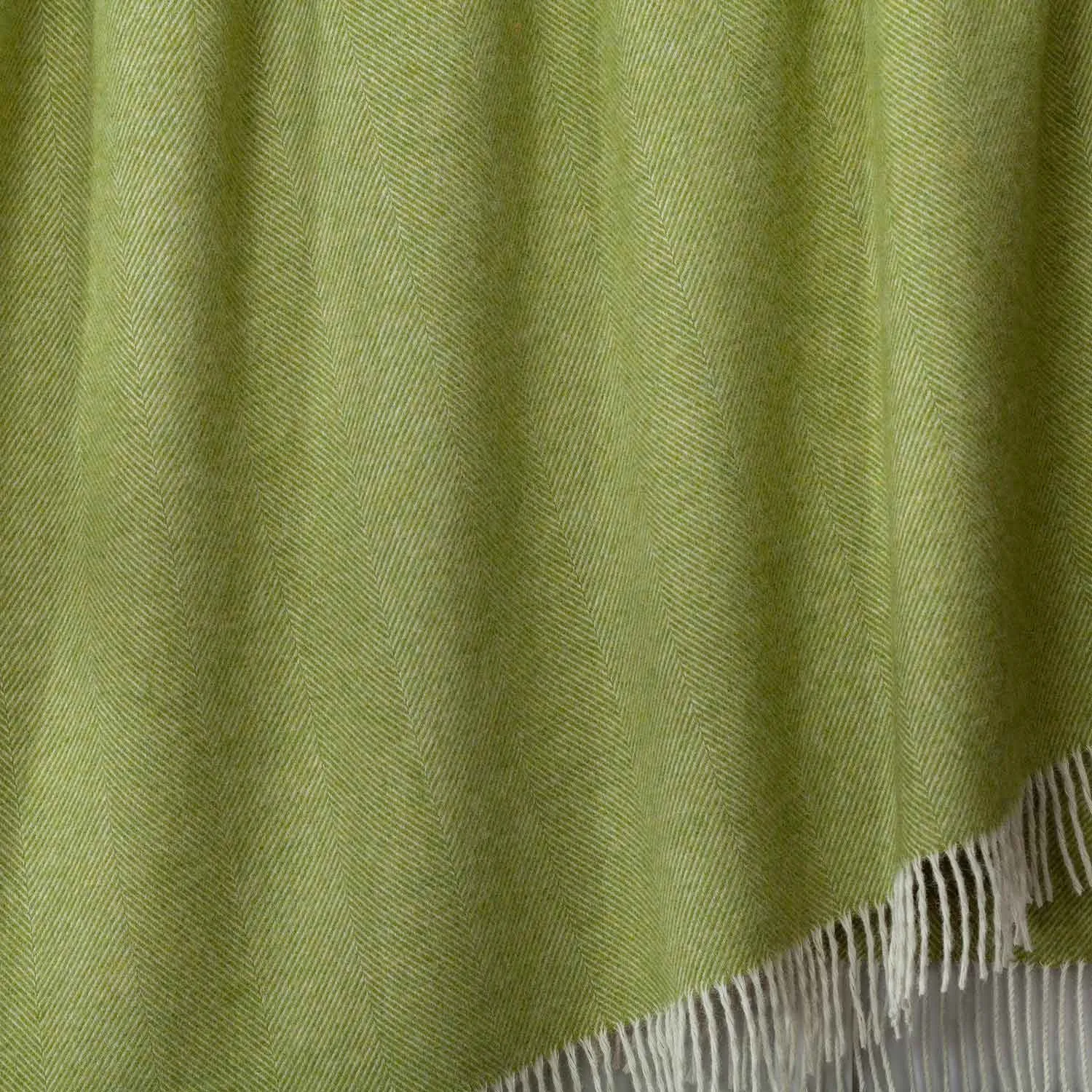 Shetland Wool Throw in Herringbone - Lime