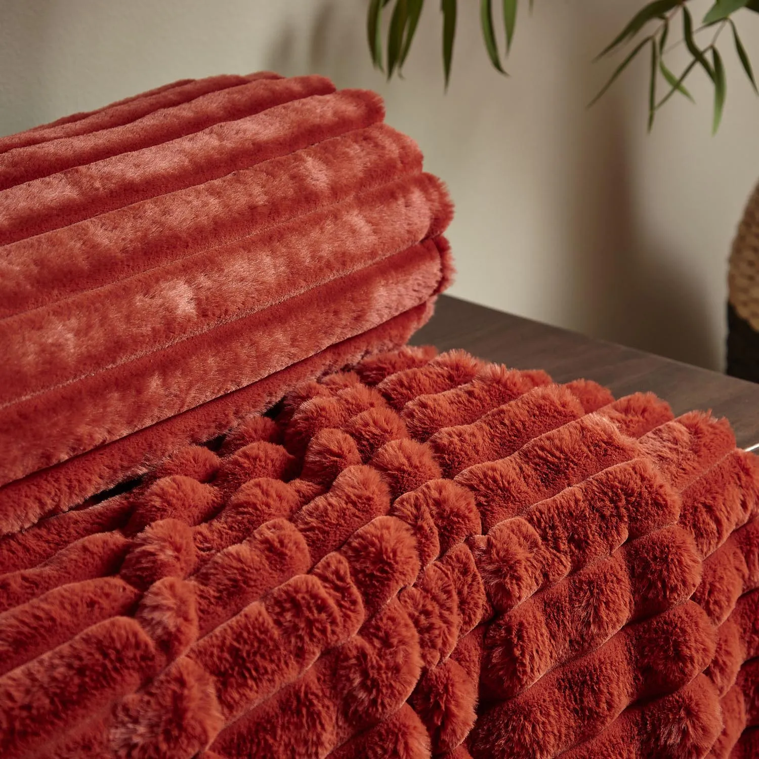 Soft and Cosy Ribbed Throw - Orange