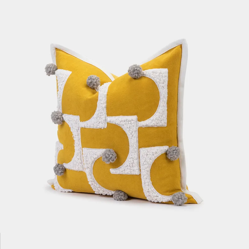 Textured Furry Yellow and Grey Throw Cushion
