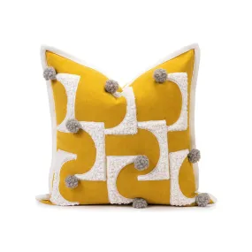 Textured Furry Yellow and Grey Throw Cushion