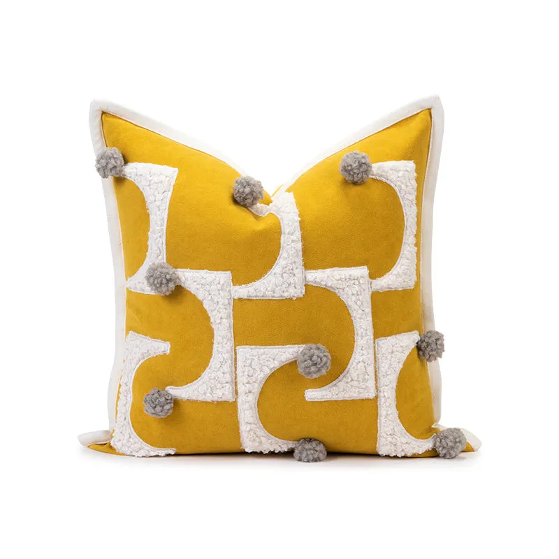 Textured Furry Yellow and Grey Throw Cushion