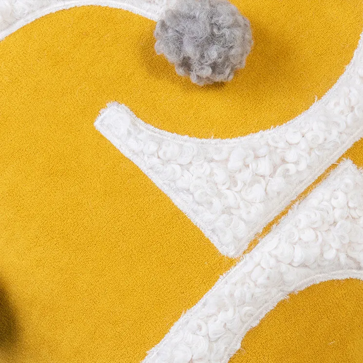 Textured Furry Yellow and Grey Throw Cushion
