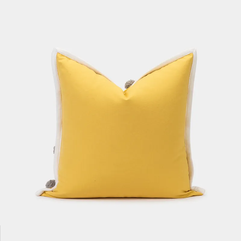 Textured Furry Yellow and Grey Throw Cushion