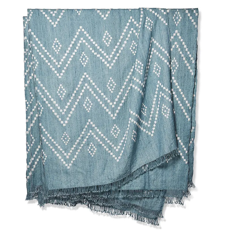 Zig Zag Indian Bedcover in Sky/Ivory