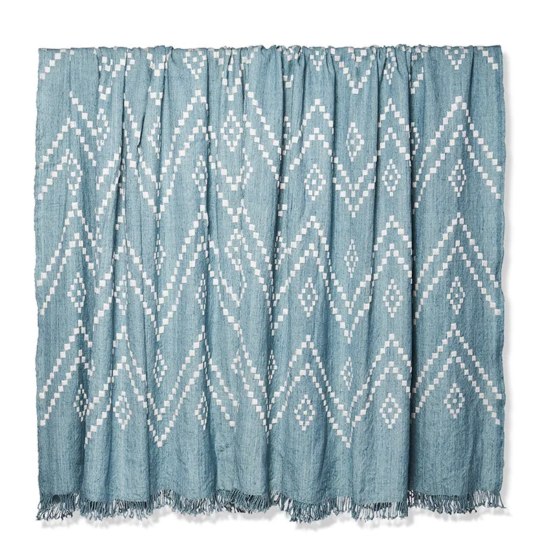 Zig Zag Indian Bedcover in Sky/Ivory