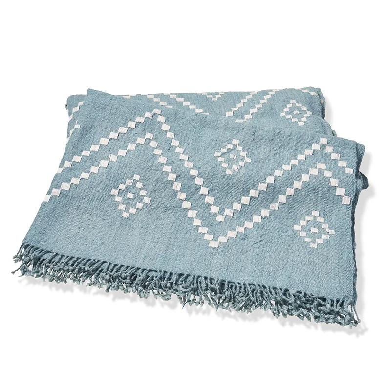 Zig Zag Indian Bedcover in Sky/Ivory